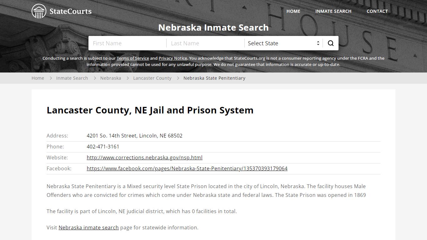 Nebraska State Penitentiary Inmate Records Search ...